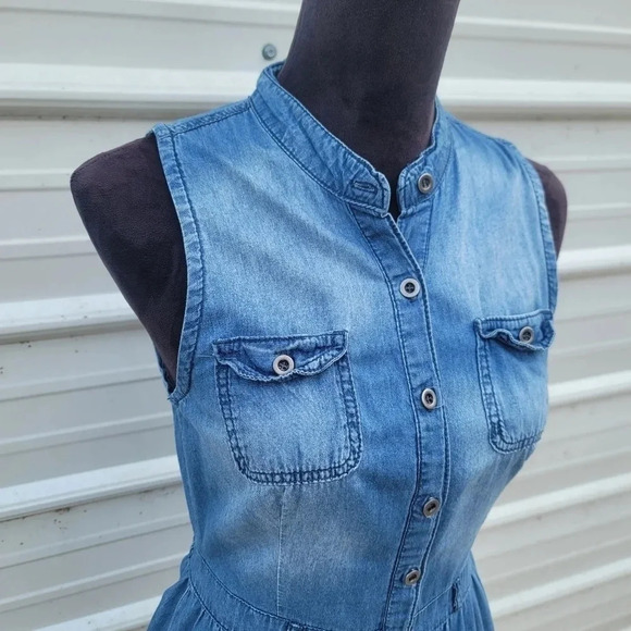 Rue 21 Womens Blue Sleeveless Button Front Denim Jean Soft Dress Sz S - Picture 9 of 9